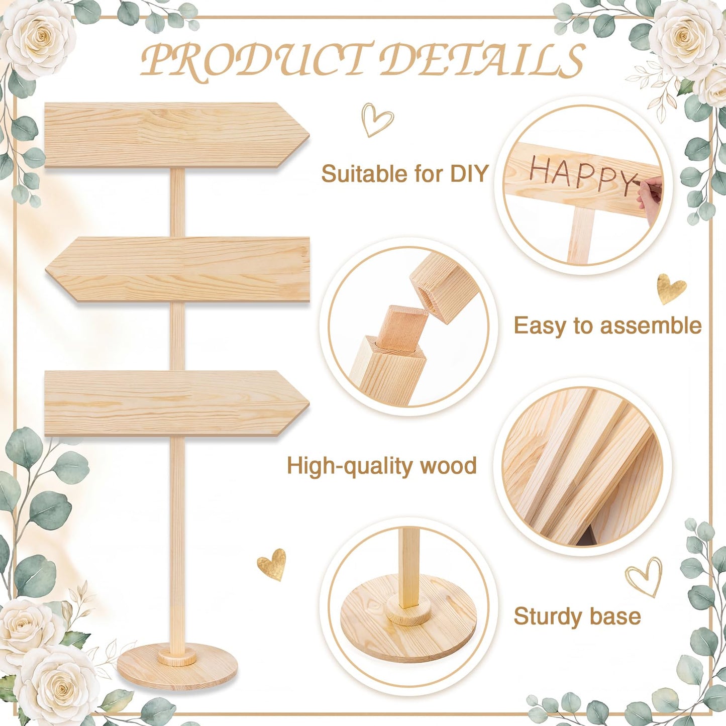 Chunful Wooden Blank Arrow Signs with Stakes, Wood Blank Directional Yard Sign for Outdoor Lawn Patio Yard Garden Weddings Birthday Party Guidepost Decorations(Natural Wood,53 Inch)