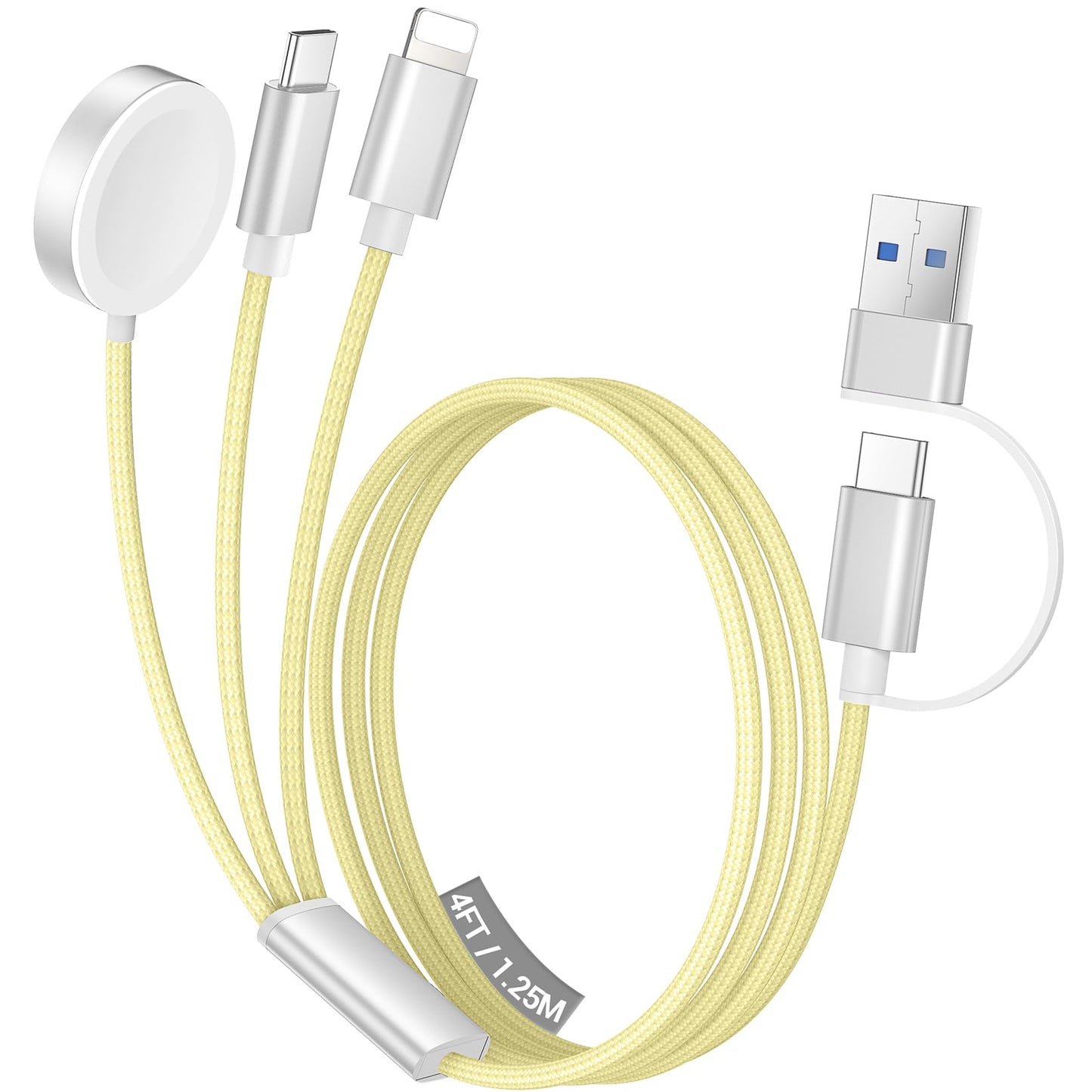 Temdan for Travel Vacation Essentials,3 in 2 USB C Cable for Apple Watch Charger/iPhone 17 Charger/Lightning,Multi Charging Cable Cord,Camping Essentials,Designed for iWatch &iPhone 16-12-5FT Purple