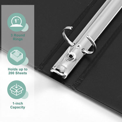 SUIN Basic 1-Inch 3-Ring-Binder, Customizable Clear View Cover, for US Letter Size 8-1/2 x 11'', Perfect for Office/School (Black - 48 Packs)