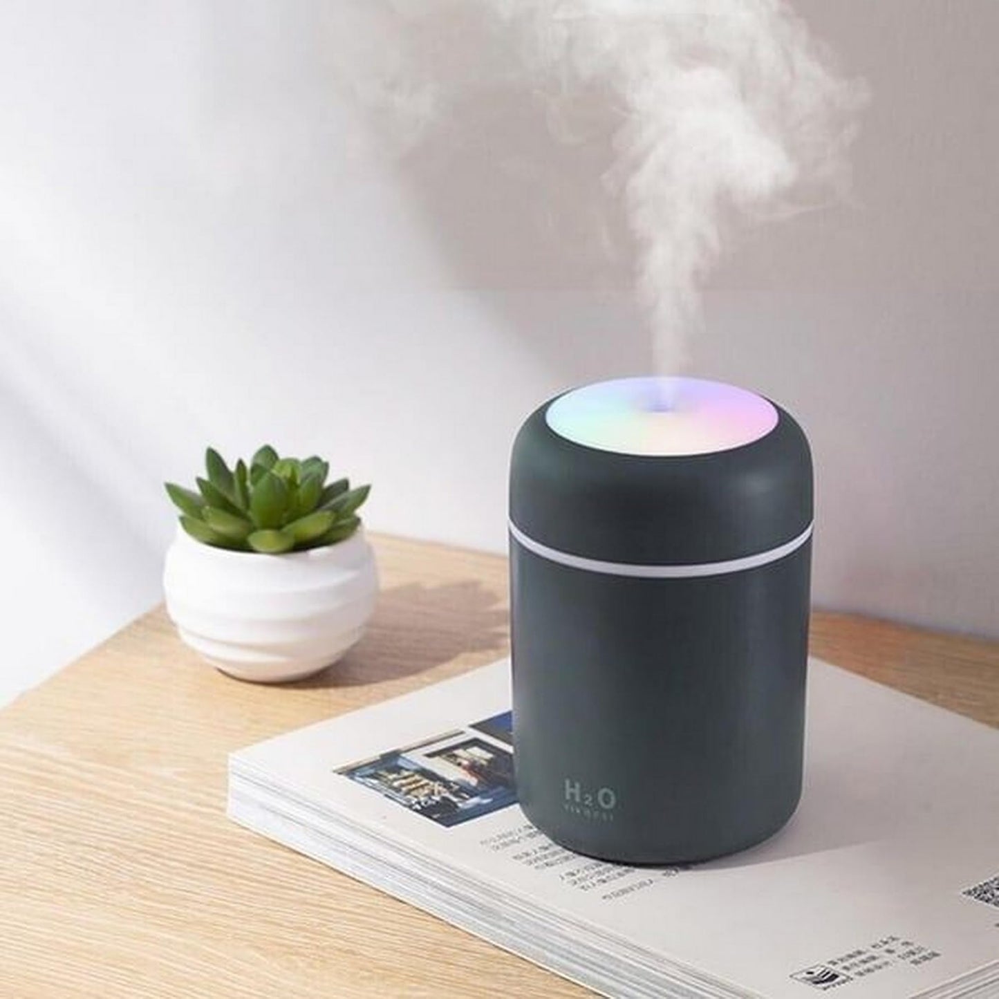 Portable Mini Humidifier, Colorful, Cool Mist, USB Powered. Perfect for Bedroom, Office & Car (300ml, White)