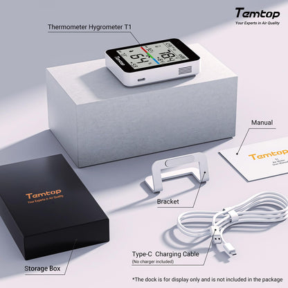 Temtop Humidity Meter T1, Indoor Thermometer for Room Temperature, Bluetooth Hygrometer with Notification Alerts, Data Export, Digital Gauge for Home, Office, Greenhouse, Garage, Baby Nursery, Gift