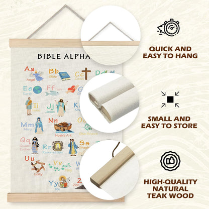 Supwhd Bible Verse Posters for Kids, Bible Alphabet Poster Hanger Frame, Christian Classroom Decor, Alphabet Wall Decor for Classroom Church School Christian Home, 12x16 Inches
