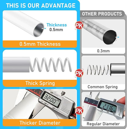 MEXAU White Tension Curtain Rod 40-183 Inch Long Tension Rod 1.26" Spring Tension Curtain Rod Adjustable Curtain Rods No Drilling Tension Shower Rod Curtain Tension Rod for Bathroom Windows Doorways
