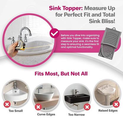 Sink Topper Bathroom Counter Cover & Storage Saver, Foldable Silicone Mat for Hot Tools, Hair Styling & Makeup, Beauty Brush Cleaning Mat, RV Camper Sink Cover & for Small Spaces (Large Silver)