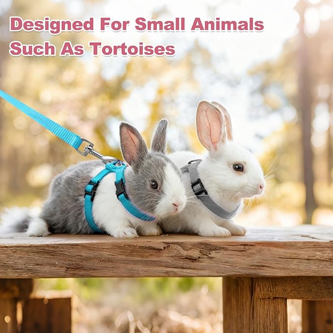 Rabbit Harness and Leash, Escape Proof Bunny Cat Leash Small Animal Harness Soft Adjustable Buckle(2Pcs, Gray) for Bunny Kitten Cats Puppies Walking Hiking Training