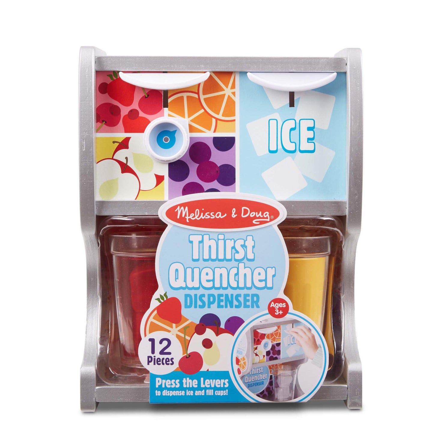 Melissa & Doug Thirst Quencher Wooden Drink Dispenser with Juice Inserts, Ice Cubes & Play Kitchen Accessories, Preschool Learning Toys for Girls & Boys 3+ - FSC Certified