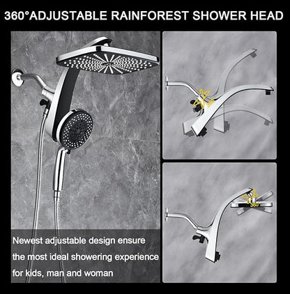 BOZYBO Rain Shower Head with Handheld: High Pressure Shower Heads with Handheld Spray Combo, 12" Rainfall Shower Head and 9 Sprays Hand Showerheads with Magnetic Docking and Power Jets, Chrome 1.8GPM