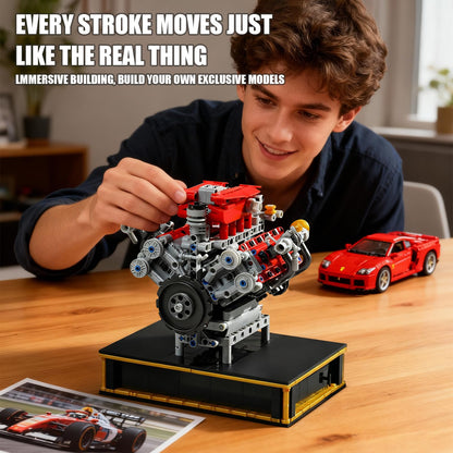 NERCISU V8 Engine Technic Building Blocks Set That Runs Smoothly, Build Your Own 8 Cylinder Visible Dynamic 488 Engine Model Kit with Motor, STEM Educational Gift for Adults & Boys Ages 8+(1123PCS)