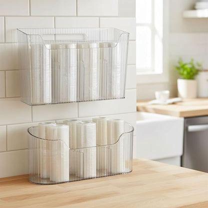 2 Pack Foil and Plastic Wrap Storage Rack, Adhesive Aluminum Foil Organizer for Cabinet Door and Pantry, Space-Saving Wrapping Paper Storage for Kitchen Cabinets, No Drilling, Clear