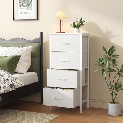 Sweetcrispy 4 Fabric Drawer Small Dresser, Bedside Nightstand with Wooden Top Sturdy Frame, Entryway Closet Bedroom Storage Cabinet Furniture for Dorm,White