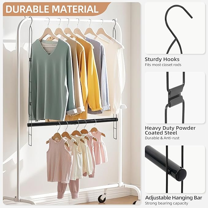 STORAGE MANIAC Hanging Closet Rod, Adjustable Width and Height Closet Hanging