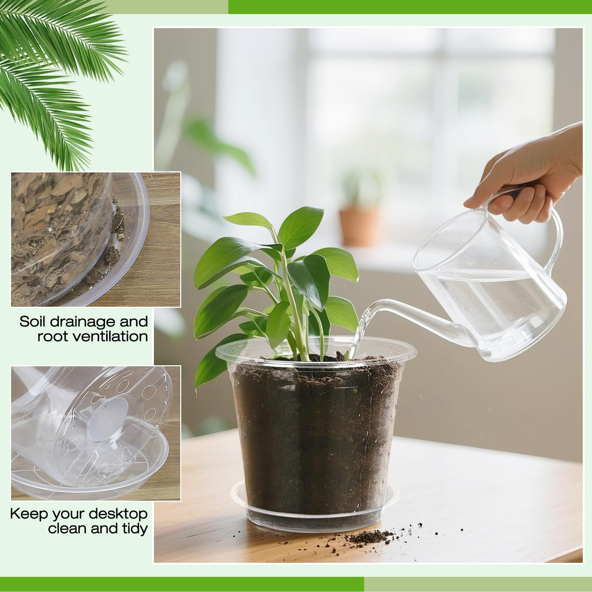 FUOAUYK 3 Inch Clear Nursery Pots with Drainage Trays, 15 Pack Plastic Pots for Plants, Clear Pot for Seed Starting, Transplanting, Succulents, and Indoor Gardening (3 inch)