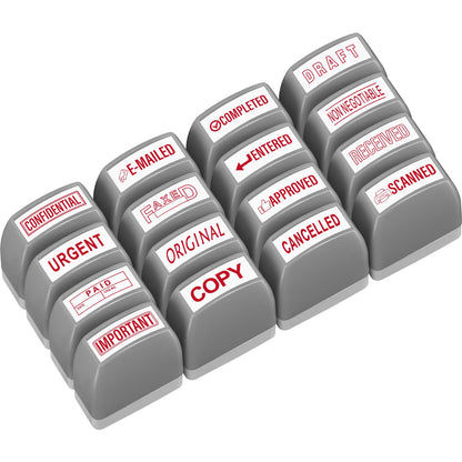 Crtiin 16 Pcs Office Stamp Set Message Self Inking Rubber Stamp Set for Office Stamps Completed Faxed Scanned Stamps for Message Supplies(Red, Grey)