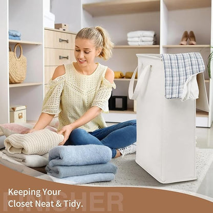 Slim Laundry Basket with Lid and Handles, Foldable Laundry Basket