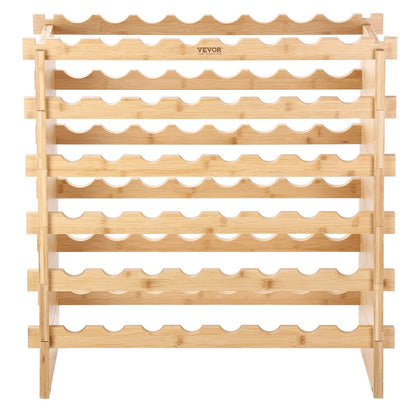 VEVOR 8-Tier 72 Bottles Stackable Modular Wine Rack, Freestanding Wines Holder Display Shelf, Solid Bamboo Wood Storage Racks, Wobble-Free Shelves for Kitchens, Dining Rooms, Cellars, Natural Color