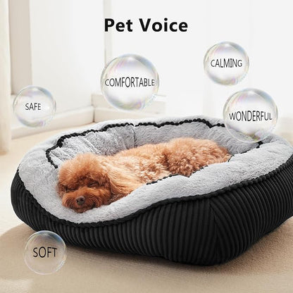 Dog Beds for Small Medium Large Dogs & Cats. Washable Pet Bed, Orthopedic Dog Sofa Bed, Soft Calming Sleeping Warming Puppy Bed (Black, Small-(20’’x 19’’x 6’’))