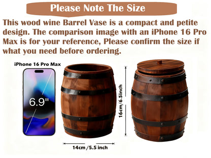 Wood Wine Barrel Vase 6" x 5" – Mini Barrel Rustic Wooden Flower Vase Planter for Wedding Reception, Party Table Decoration,Home Indoor Outdoor Garden, Kitchen,Planting-2pcs (2)