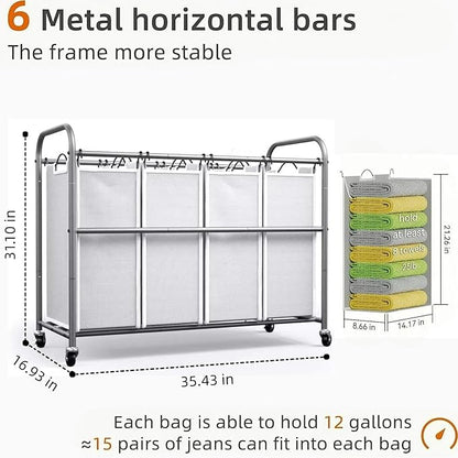 ROMOON Laundry Hamper Sorter Cart: 4-Section Organizer