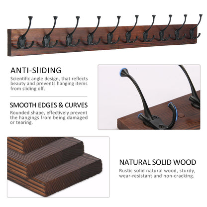 IBosins 34'' Coat Rack Wall Mount with 10 Decorative Tri-Hooks, Heavy Duty Wood Coat Hanger, Rustic Coat Hooks Rail for Entryway Living Room Coat Scarf Bag Towel Hat