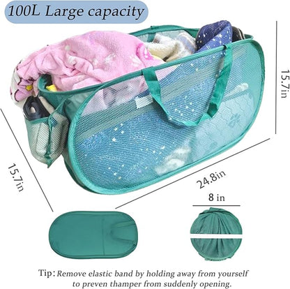 100L Foldable Laundry Baskets 2 Pack, Extra Large Mesh Pop Up Laundry Hamper