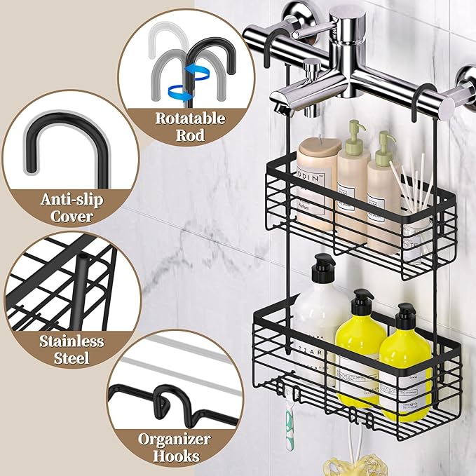 DELLAN 2-Tier Shower Hanging Caddy, Shower Rack