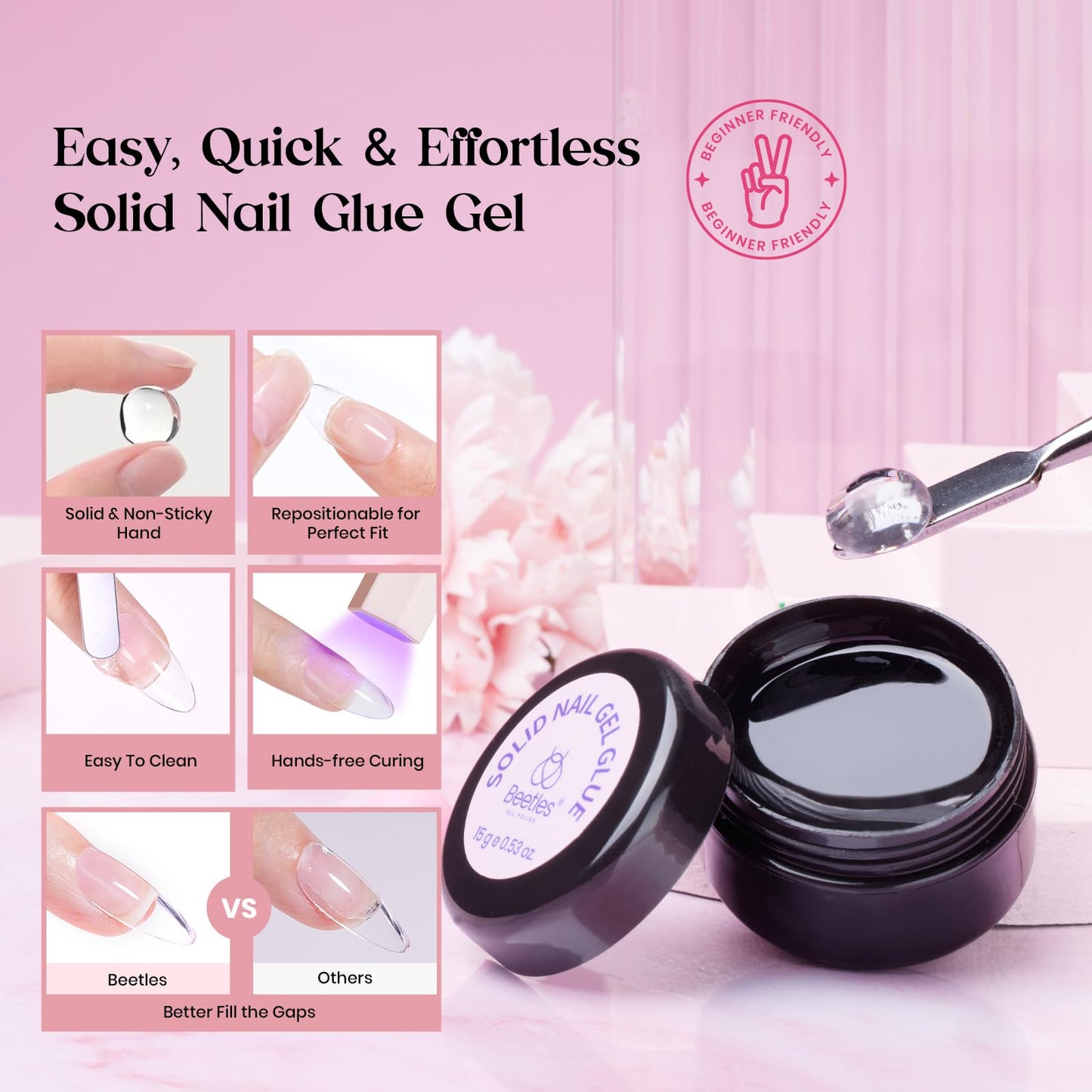 Beetles Gel Nail Extension Kit Almond Shape, Easy 9 in 1 Glue Uv Led Set Etch X Nail Tips Short Almond Half Matte Tips, Gift for Women & Girls, 504 pcs