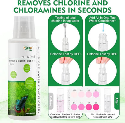 hygger Aquarium Water Conditioner for Freshwater, Neutralizes Chlorine, Chloramines, Heavy Metals, Ammonia & Nitrite, Safe for Fishes and Plants, 300 ML