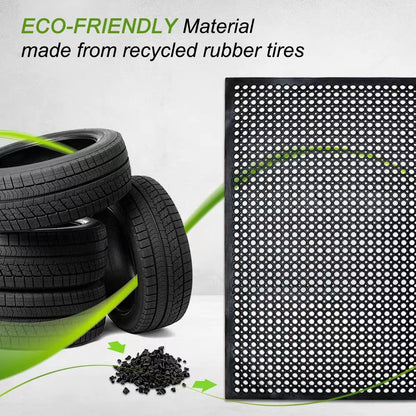 Anti-Fatigue Rubber Floor Mat - NANBOWANG Commercial Grade Grease Resistant Non-Slip Recycle Tyre Floor Mats for Restaurant Kitchen Bar Garden Outdoor Wet Area (36"x 60") Black