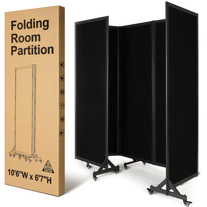 Strongbird Folding Room Partition, Office Partition Dividers, Privacy Divider Wall, Office Divides, 10'6"W x 6'7"H,Black