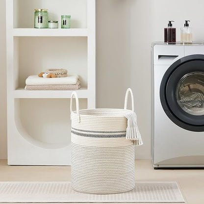 VIPOSCO Large Laundry Hamper, Tall Woven Rope Storage Basket