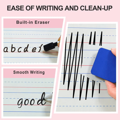 Dry Erase Boards 6 Pack, Double Sided Magnetic Small Whiteboards with Lines for Kids, Students, Teacher & Classroom Pack, Including 52 Pcs Alphabet Letters for Preschool Spelling