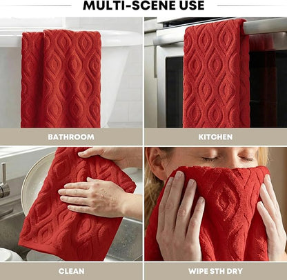 Artoid Mode 2 Pcs Red 3D Diamond Grid Jacquard Hand Towels