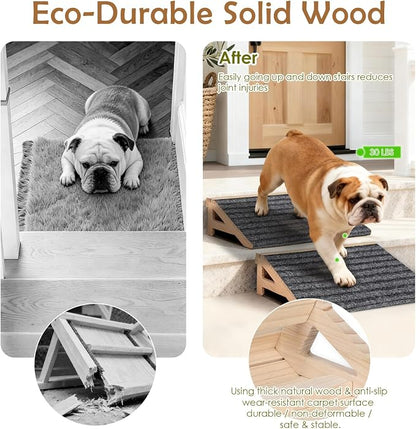 Dog Stairs Ramp for Small & Aged Dogs, Wooden Anti-Slip Pet Steps | 4.2"H, 26° Pet Ramp for Injured Pets, Premium Solid Wood, Anti-Slip Carpet Surface, Joint-Friendly,Dog Stairs for Small Dogs