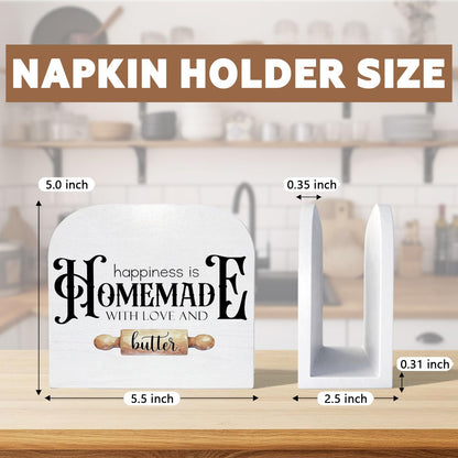 YRDBGHZDF Baking Kitchen Wood Napkin Holder, Happiness Is Homemade with Love and Butter Wooden Standing Napkin Dispenser for Table Kitchen Dining Room Party Bakery Decorations
