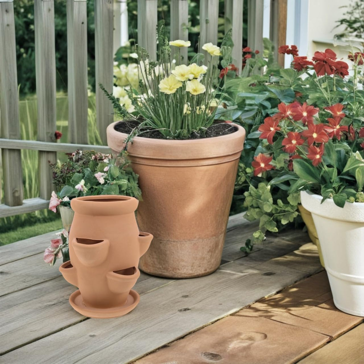 CAXUSD Ceramic Strawberry Tower Planter Pot with Multi Mini Pockets for Succulents and Small Plants Lightweight Indoor Outdoor Decorative Garden Flower Container 5.91X7.48X5.91 Inches