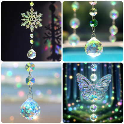 VICTLOV Crystal Suncatcher Making Kit, 340 Pieces with Beads, Snowflakes, Butterflies, Glass Balls for Garden Decoration, DIY Outdoor Hanging Ornaments (340Pcs Crystal Ball+Pendant)