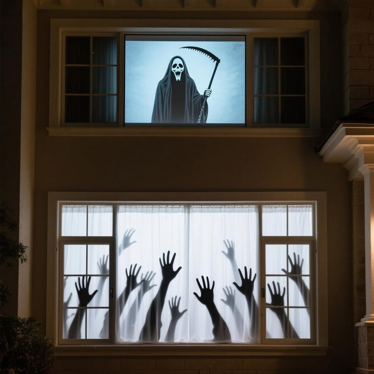 AAJK 80in Holographic Rear Projection Screen, Portable Window Projector Screen, Outdoor Projection Screens Fabric 75"x45" for Christmas and Halloween Videos with Mounting Kit