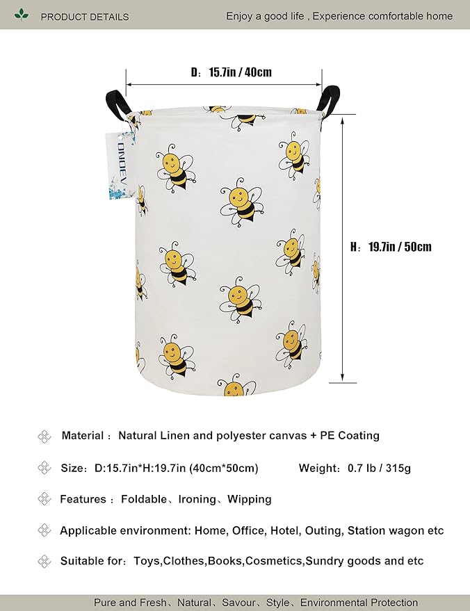 Round Folding Laundry Hamper, Canvas Basket, Nersury Hamper, Suitable