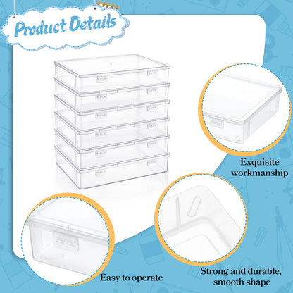 Oqqlin 6 Pcs Plastic Storage Boxes with Lids, 10.6x7.7x2 Inch Clear Rectangular Plastic Box Multipurpose Craft Organizers Small Storage Containers for Pencils, Beads, Craft Accessories, Small Items