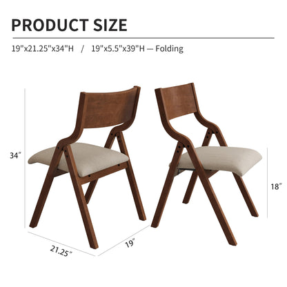 FAVSH Folding Dining Chairs Set of 2, Upholstered Kitchen Chair with Padded Seat & Wood Backrest, Modern Side-Chair with Wood Legs for Home Office Living Room,No Assembly Needed,Walnut
