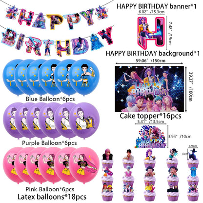Cartoon Birthday Party Supplies, Cute Anime Party Decorations Set Include Banner, Cake Topper, Cake Cupcake Toppers, Backdrop, Balloons for Movies Theme Party
