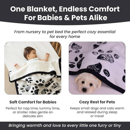 Baby & Pet Blanket 100% Cotton with Sherpa Fleece – Soft Stroller & Cuddle Blanket for Baby, Dog & Cat – Breathable, Hypoallergenic, Washable – 30x40 All-Season Blanket Black