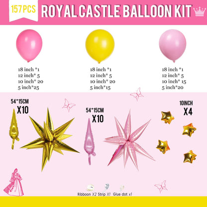 Hot Pink Yellow Balloon Arch Kit 160pcs with Large Pink Gold Star Five-Point Star Foil Balloons for super bro Princess Birthday baby shower peach Bridal shower Party Decorations