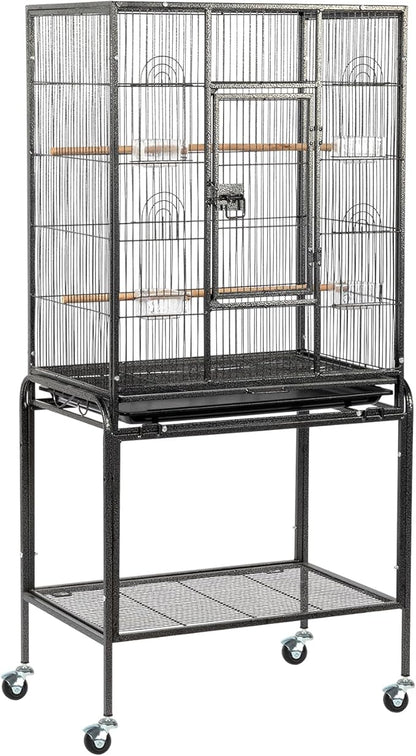 53 Inch Wrought Iron Large Bird Cage,53" Large Flight Bird Cage with Rolling Stand & Storage Shelf for Parrots Lovebird Cockatiel Parakeets, Black