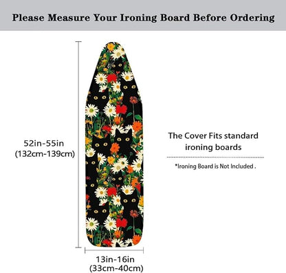 Black Cat Floral Ironing Board Covers Standard Washable Ironing Board Protector