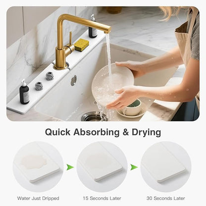 30" x 4" Stone Faucet Mat for Kitchen Sink, Quick Drying Diatomite Sink Tray