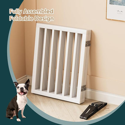 Semiocthome Bamboo Dog Gate with 2 Stands, Freestanding Puppy Gate for Doorways & Stairs - 24" Height, 4 Panels, Adjustable White Safety Fence