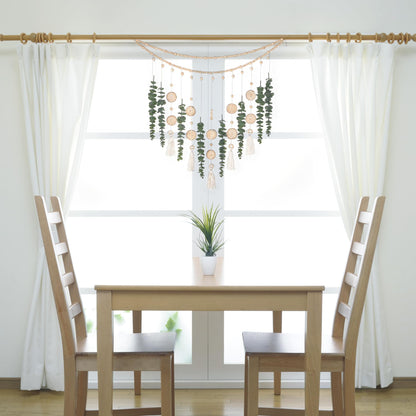 Artificial Hanging Eucalyptus Wall Decor Fake Greenery Leaves Wall Hanging Plants on Long Wooden Beads Garland Wall Art Large Boho Rustic Farmhouse Decor for Bathroom Bedroom Living Room Sage Green