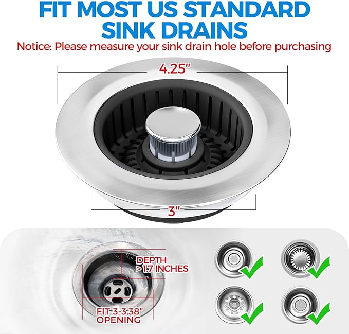 zaa Sink Drain Strainer - 3 in 1 Kitchen Sink Stopper