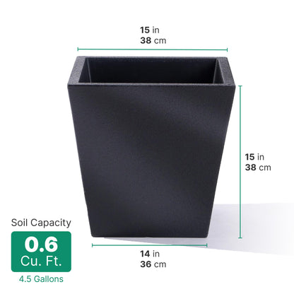 Step2 Tremont Short Square Planter 2 Pack, 14" Tall, Indoor/Outdoor Plants, Efficient Drainage, Durable Resin, Onyx Black